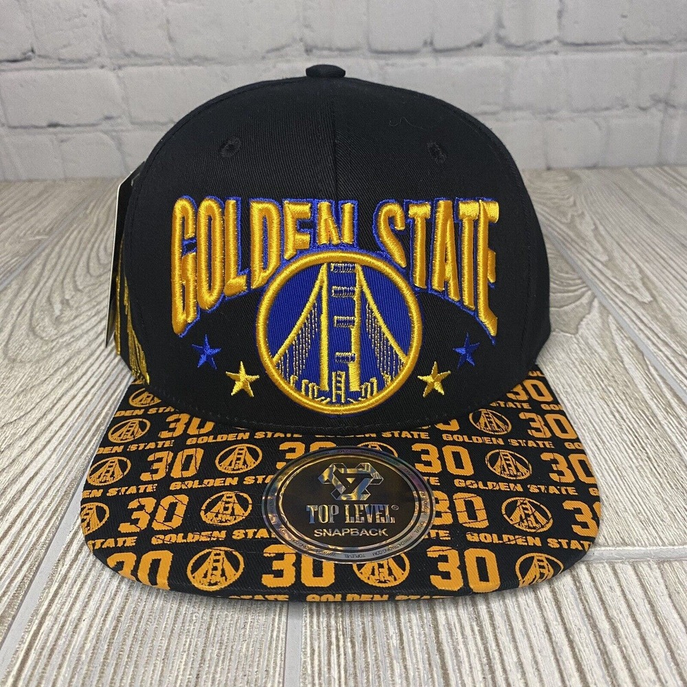 Top Level Golden State Warriors Logo Spellout Flat Bill Hat SnapBack Black New